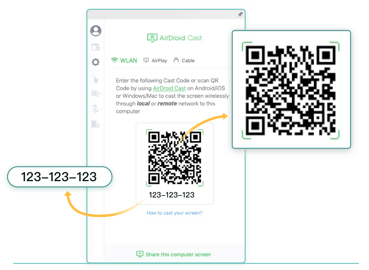 enter or scan AirDroid Cast's cast code to mirror